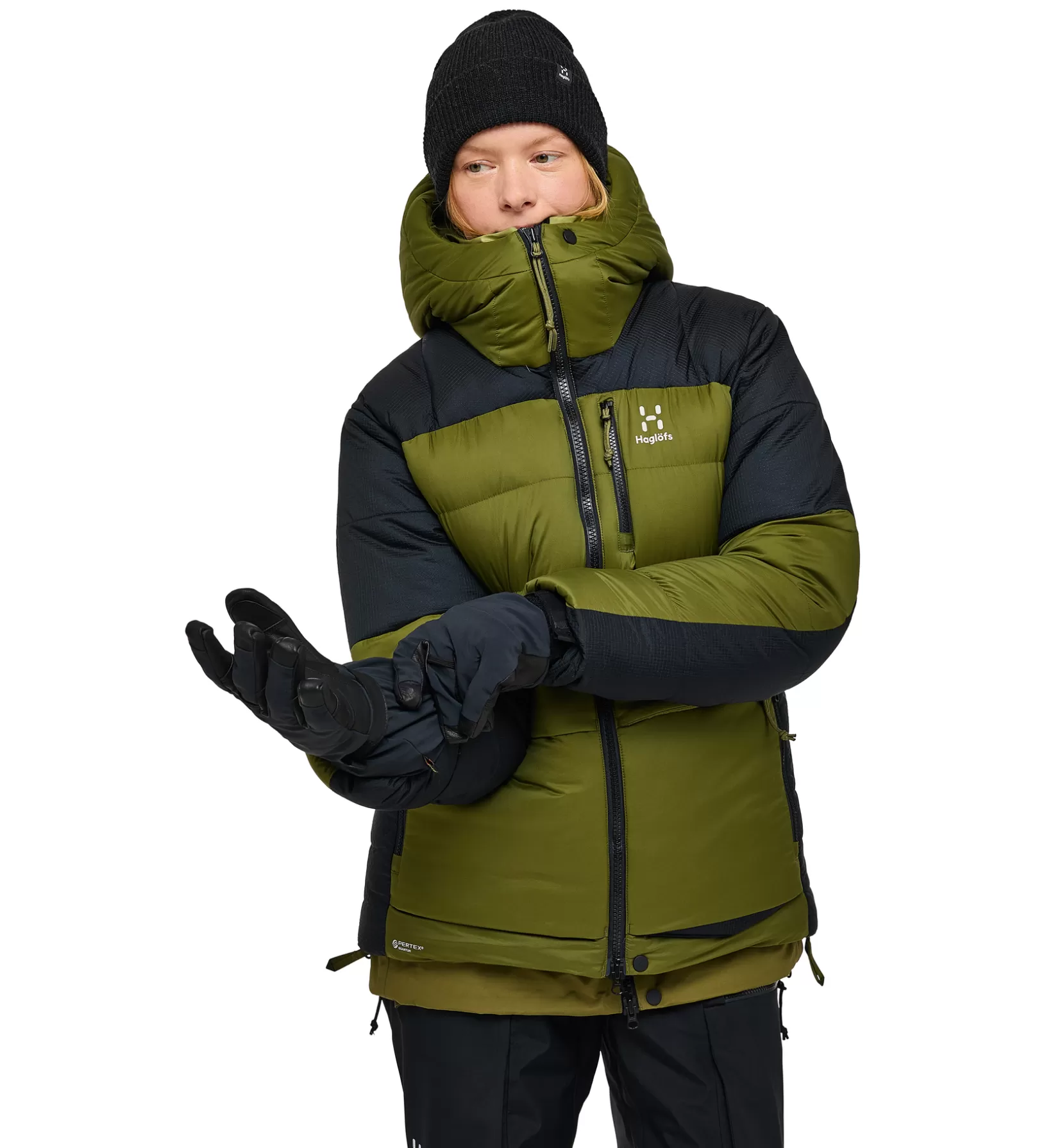 Best Sale Haglöfs Riksgränsen Down 850 Hood Women Olive Green/True Black