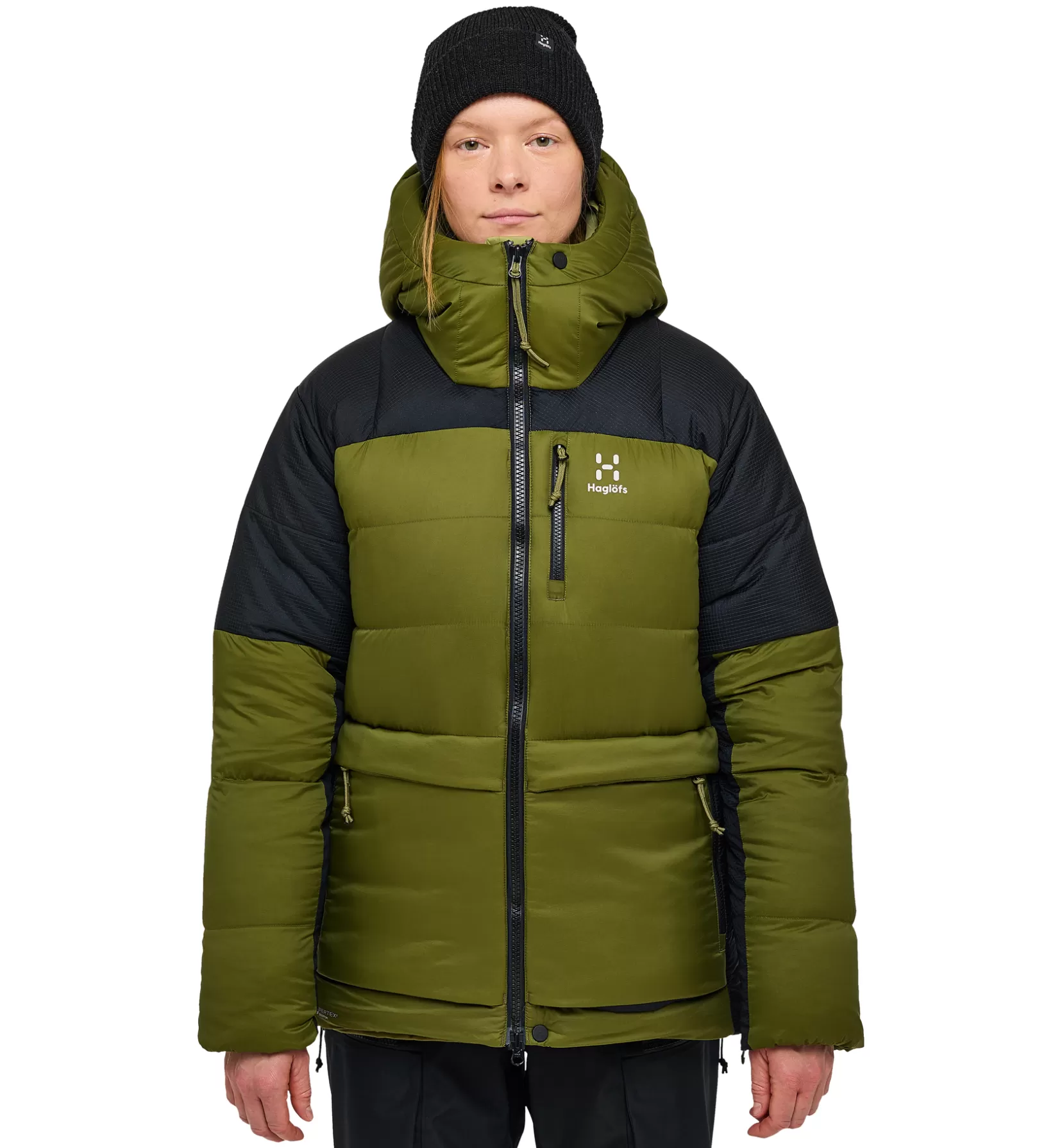 Best Sale Haglöfs Riksgränsen Down 850 Hood Women Olive Green/True Black